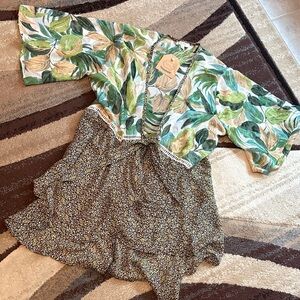 Kori Multicolor Leaf Print Flowy Blouse